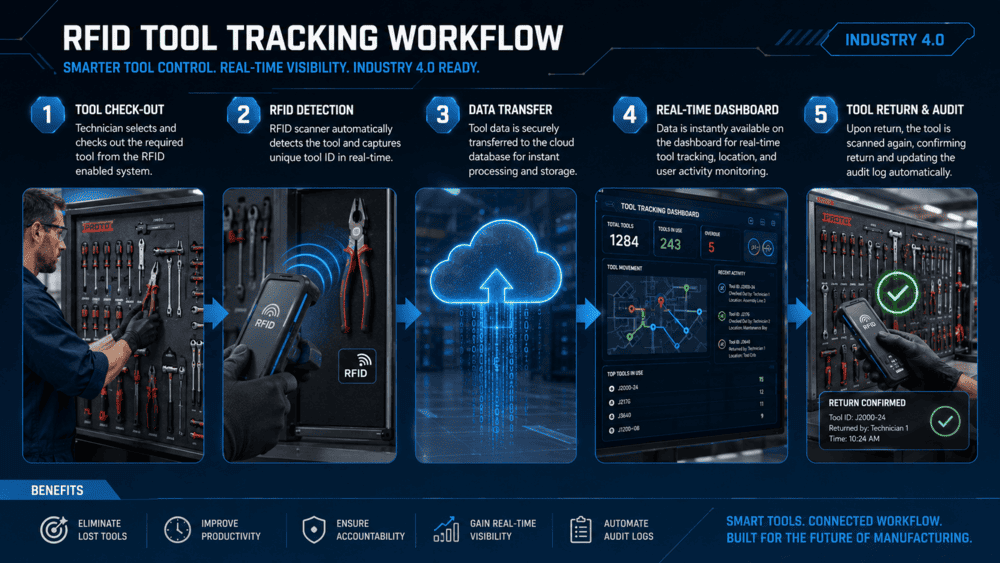 3 RFID and Barcode Tool Tracking The Digital Revolution RFID tool tracking workflow for industrial tool control systems